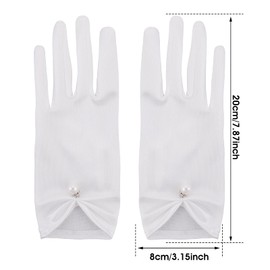 White Satin Gloves for Women Wrist Length Gloves 1920s Pearl Bridal Wedding Gloves for Banquet, Opera, Tea Party, Tuxedo, and Uniform Dress