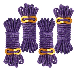 Camping Tent Guy Ropes, AOPANDA Outdoor Guy Lines Tent Cords, with Aluminum Alloy Buckle for Camping Rope, Suitable for Camping, Hiking, Outdoor Sports(4mm,13ft,Purple，4pack)