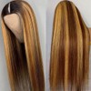 Pobokix Highlight Ombre V Part Wigs Human Hair Straight Balayage