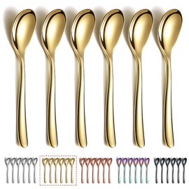 Gold Coffee Spoons, 6 Pieces, Kyraton 5.5 Inch, Stainless Steel, Titanium Plated, Gold Plated Teaspoon, Espresso Spoon, Dessert Spoon, Teaspoon, Small Mini Spoon Set for Parties, Dishwasher Safe