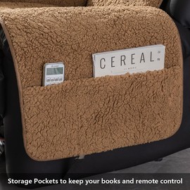 STONECREST Recliner Chair Cover, Sherpa Slipcover, Stay in Place (Cholate, 34" Regular Oversized & DeepSeat Recliner)