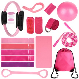 15 Pcs Home Pilates Essentials Kit for Women,Pilates Kit with 9 Inch Yoga Ball,Pilates Ring,Resistance Bands,Jump Rope,Workout Sets for Women,Pilates Equipment Set for Starter Toning Workout at Home