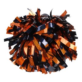 ICOCHEER Cheerleading Pom Poms Metalic Holographic Cheerleader with Baton Handle 6 inch 1 Pair 2 Pieces (Orange/Navy Blue)