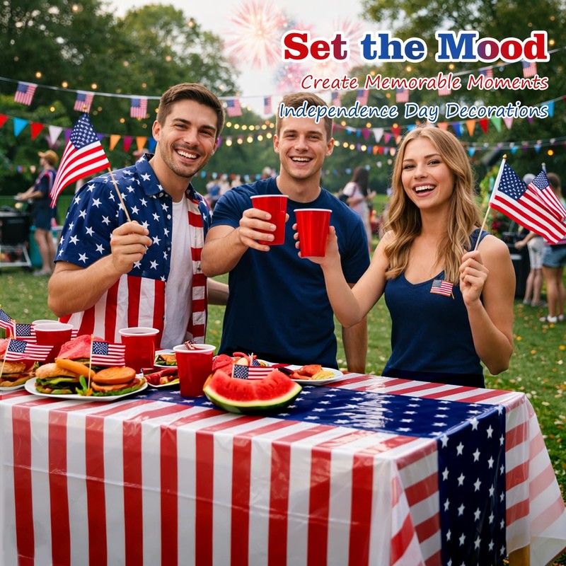 Actilize 4th of July Decorations, 3 Pack Patriotic Tablecloth -