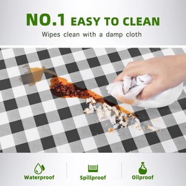 UMINEUX Fitted Rectangle Tablecloth for 6 ft - Plastic Vinyl Flannel Backed with Elastic Edged, Waterproof & Wipeable Table Cover for Indoor Patio Use (30x72 Inch, 1-Pieces, BlackPlaid)