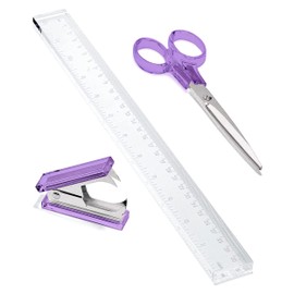 OfficeGoods 3 Piece Acrylic Desk Set - Includes Ruler, Staple Remover, Scissors - Functional & Elegant Desk Accessories - Stationery Tools for Home, Office, and School - Purple with Silver Metal