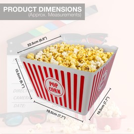 Reusable Popcorn Containers, Each Box Holds 60g of Popcorn Classic Striped White & Red Plastic Holders Ideal for Family Movie Nights, Home Cinema Snack Boxes (2 Pack - Large)