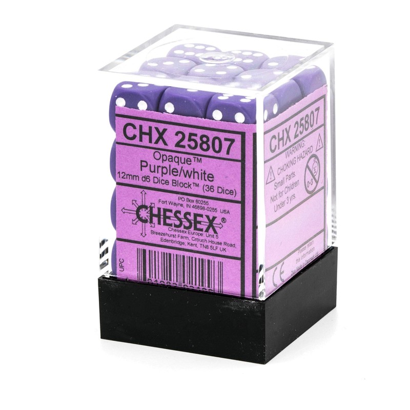 DND Dice Set-Chessex D&D Dice-12mm Opaque Purple and White Plastic