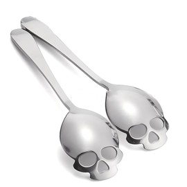 Cafurty 2 PCS Stainless Steel Spoons Skull Sugar Spoon Tea and Coffee Stirring Spoon - Silver