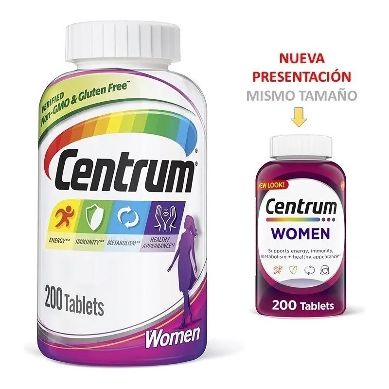 Centrum Women Multivitamínico Mujer Hierro Vitamina 200 Tabletas