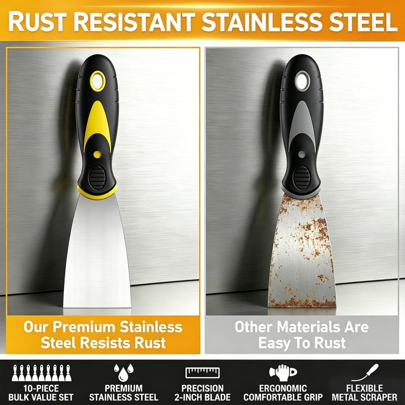 10Pcs Putty Knife Set, 2 Inch Stainless Steel Spackle Knives,