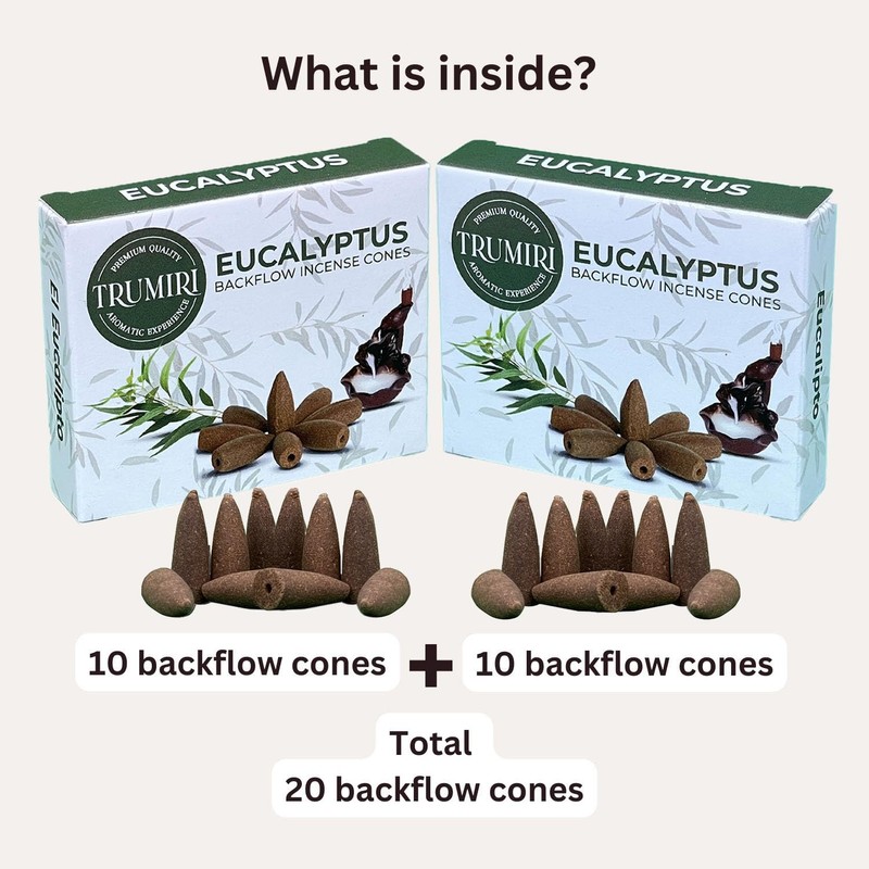 TRUMIRI Eucalyptus Backflow Incense Cones - Total 20 Incense Cones