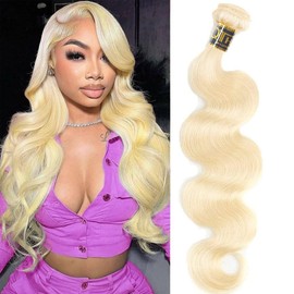 QTHAIR Beauty Human Hair Blonde Bundles 16A Grade 100% Brazilian Human Hair Color #613 Platinum Blonde Body Wave 20" Bundles 613 Color Body Weave Human hair Extensions 100g/Bundle