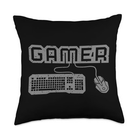 PC Gamer Merch Men Women Merchandise Retro Gift Funny PC Gamer Keyboard Video Computer Gaming Lovers Outfit Throw Pillow, 18x18, Multicolor