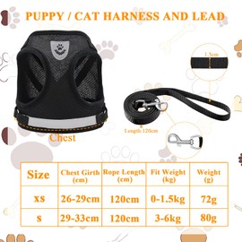 Adjustable Chest Harness, Dog Harness with Lead Reflective, Puppy Harness and Lead Sets, Dog Harness with Lead Reflective Adjustable Cat Vest for Small Medium Dogs Cats (S)