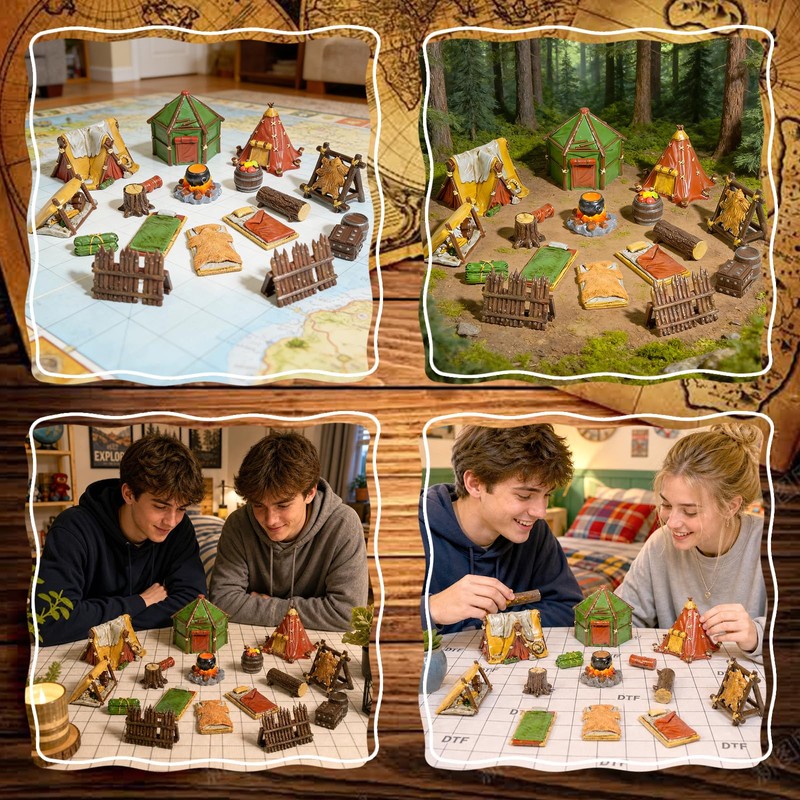 Warmtree 17 Pcs Miniature Terrain Camp Terrain Building Tabletop Wargames
