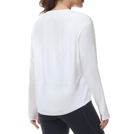 THE GYM PEOPLE Women's Long Sleeve Workout Shirts Back Loose Fit Running Tee Tops with Thumb Hole White