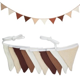 Goldenland Bunting Children's Room, Fabric Bunting, Muslin Cotton Bunting, Garland Nursery Decoration, Baby Room Decoration Girls & Boys for House Bed, Baby Bed, Wall Decoration (Khaki)