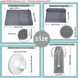 0.24'' Thick Silicone Kitchen Bundle - 15.75"x10.24" Foldable Drying Mat with Drawstring Bag & Hook | Non-Slip Heat-Resistant Surface Guard for Countertops, RV, BBQ Tasks
