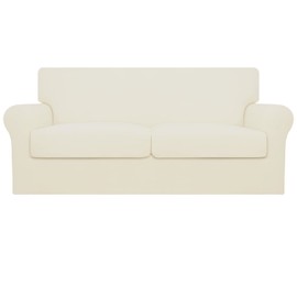 Easy-Going Oversized 3 Pieces Stretch Fleece Soft Loveseat Couch Cover for Pets - Washable Sofa Slipcover for 2 Separate Cushion Couch - Elastic Furniture Protector for Dogs, Kids Ivory