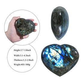 KYEYGWO Natural Labradorite Puffy Heart Crystals and Healing Stones, Polished Heart Shaped Crystal Palm Worry Stones for Anxiety Stress Relief, 3.15-4.33 Inch