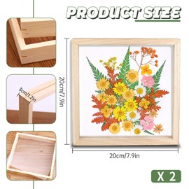 2 Pack Wooden Dried Pressed Flowers Picture Frames 7.8x7.8 Inch Clear Double Acrylic Picture Frame DIY Wooden Picture Frame for Wall Table Decoration Gifts 7.8x7.8 inch