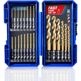 HIGHFIRE 22 Pieces Hex Shank Drill Bit Set for Impact Driver, HSS Twist Titanium Drill Bits for Metal, Hex Drive Quick Change Drill Bits Set