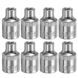 HARFINGTON 8pcs E-Torx Socket 3/8" Drive E6 External Torx Deep Socket CR-V 6 Point Spline Socket Star Female Bit Socket for Auto Repairs Home Maintenance DIY Hand-Making 1.2" Length