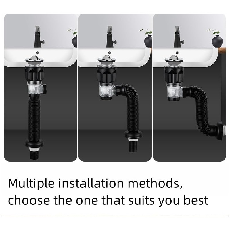 Bathroom Sink Drain Kit with Flexible Expandable P-Trap Sink Drain