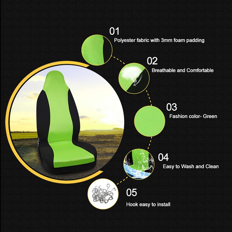 sourcingmap High Back Bucket Auto Car Seat Cover,Polyester, Green