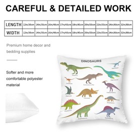 1 Pcs Dinosaur Types Decorative Pillow Case 18 x 18 Inch Soft Polyester Square Throw Pillow Covers for Living Room Sofa Couch Bed Cushion Covers