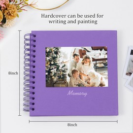 RECUTMS 8 x 8 Inch Small DIY Scrapbook Photo Album, 60 Pages Hardcover Craft Paper Photo Album for Memory Book, Anniversary, Valentines Day Gifts (Dark Purple)