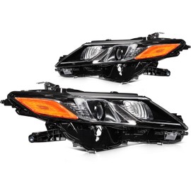 Automotive Headlight Assembly - Compatible with 2021-2023 for Toyota Camry Black Housing Amber Reflector Driver and Passenger Side Headlights OE 81150-06D72 81110-06D72 Bulbs Included