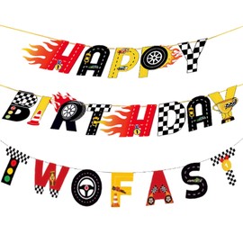 Two Fast Race Car Happy Birthday Banner 2nd Birthday Party Decoration Happy Birthday Racing Car Bunting Banner For Racing Car Themed Kids Boy Girl 2 Two Years Old Happy 2nd Birthday Party Supplies