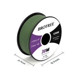 Brotree Paracord 0.09 inch (2.4 mm), 4 Cores, Tactical Cord, Universal Rope, 98.8 ft (30 m), Load Capacity 275.6 lbs (125 kg), Guy Rope, Cord for Camping, Outdoor Accessories-Forest Green