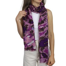 La Fiorentina 100% Wool Deer Print Scarf - Purple Combo - One Size (40 x 80 inches)