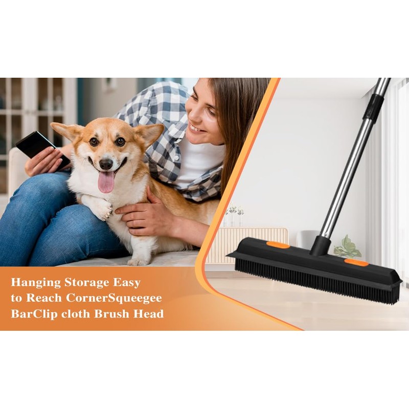 Pet Rubber Broom with 49inch Long Handle, Portable Detailing Lint