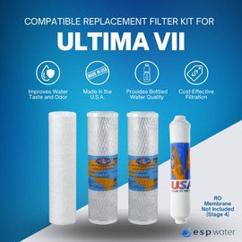 Ultima VII Compatible 5-Stage RO Filter Kit – Annual Replacement Filters for Ultima 7 Reverse Osmosis System – RO Membrane Not Included – Change Every 6 to 12 Months