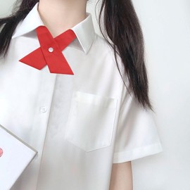 Mantieqingway School Uniform Pre Tied Bows for Girls Women Solid Color Adjustable Criss-Cross Bowtie (Red)