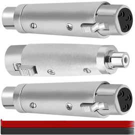 MKBKLLJY 3PCS 3 Pin XLR Female to RCA Female Adapter Jack Socket Audio Gender Changer Coupler Connector Zinc Alloy Metal Case Silver with Cable Tie, Compatible with Microphone Stereo Mixer