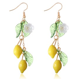 LXUEJIE Cute Lemon Dangle Earrings for Women, Resin Yellow Lemon Hoop Earrings Minimal Fashion Fruits Dangling Earring for Women Sweet Earring for Birthday Valentine's Day Christmas Cosplay Gift
