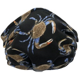 Handmade Blue Crabs On Black / Blue Back Face Mask Triple Layer Double Wire Full  Fitted