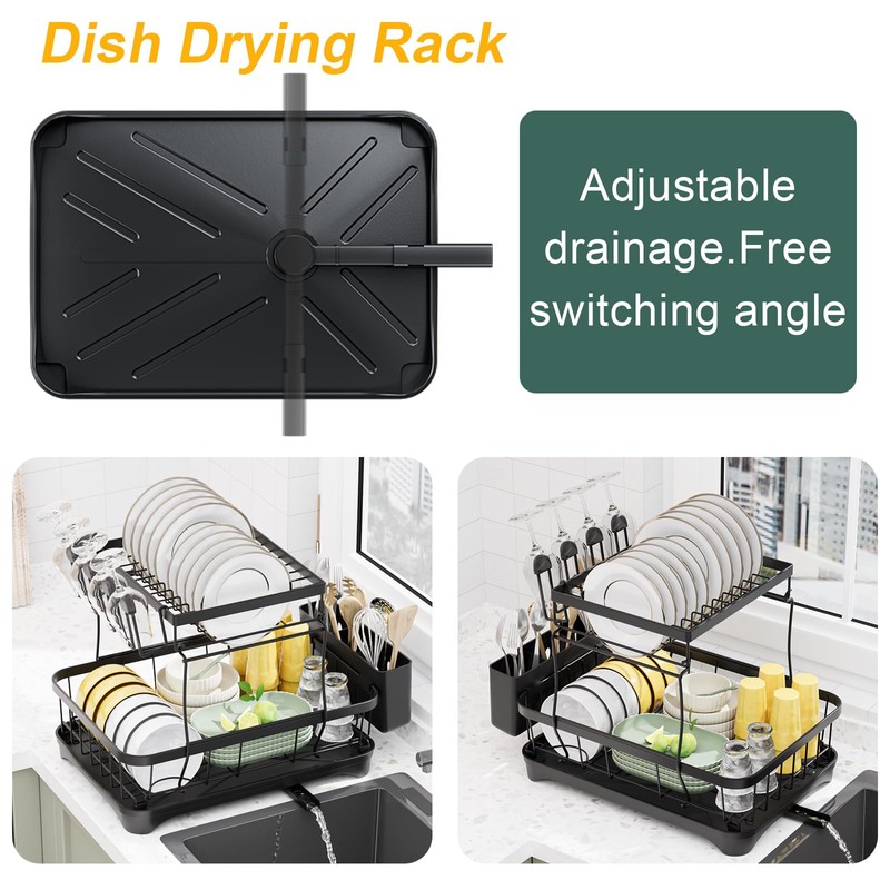 LIYI Dish Drying Rack,Large Dish Rack for Kitchen Counter,2-Tier Dish