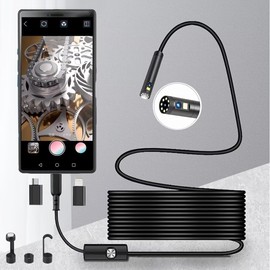 jiawei Fiberscope, USB Dual Lens Endoscope Camera, 2 Megapixels, Type Scope Camera, 0.3 inch (8 mm) Ultra Fine Point, Smartphone, Scope Camera, IP67, Waterproof Inspection Camera, Industrial