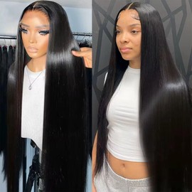 HeartYue 26 inch Lace Frontal Wigs Pre-Plucked Lace Front Closure Straight Wig Transparent Lace Glueless Black Artificial Wigs for African Women Pre-Cut Lace Glueless Straight Wig