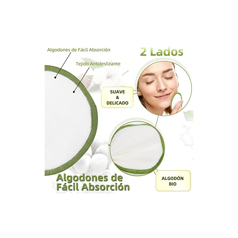 24 Pads Desmaquillantes Reutilizables, Algodones Desmaquillantes Suave