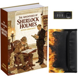 Book Safe with Combination Lock, Hidden Safe (9.5 x 6.2 x 2.2 Inch) with Fireproof Bag, Secret Diversion Safe, Hollow Book Box Hidden Storage, Money Safe Box for Cash (HOLMES)