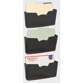 SimpleHouseware Plastic Wall Mount Pocket Document Organizer for Hanging File Holder, 3 Pack, Black