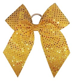 Extra Large Gold Sequin Soft Touch Hair Bow, White Pony Band, Made in the USA