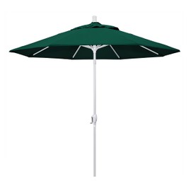 California Umbrella 9' Round Aluminum Market Umbrella, Crank Lift, Push Button Tilt, White Pole, Forest Green
